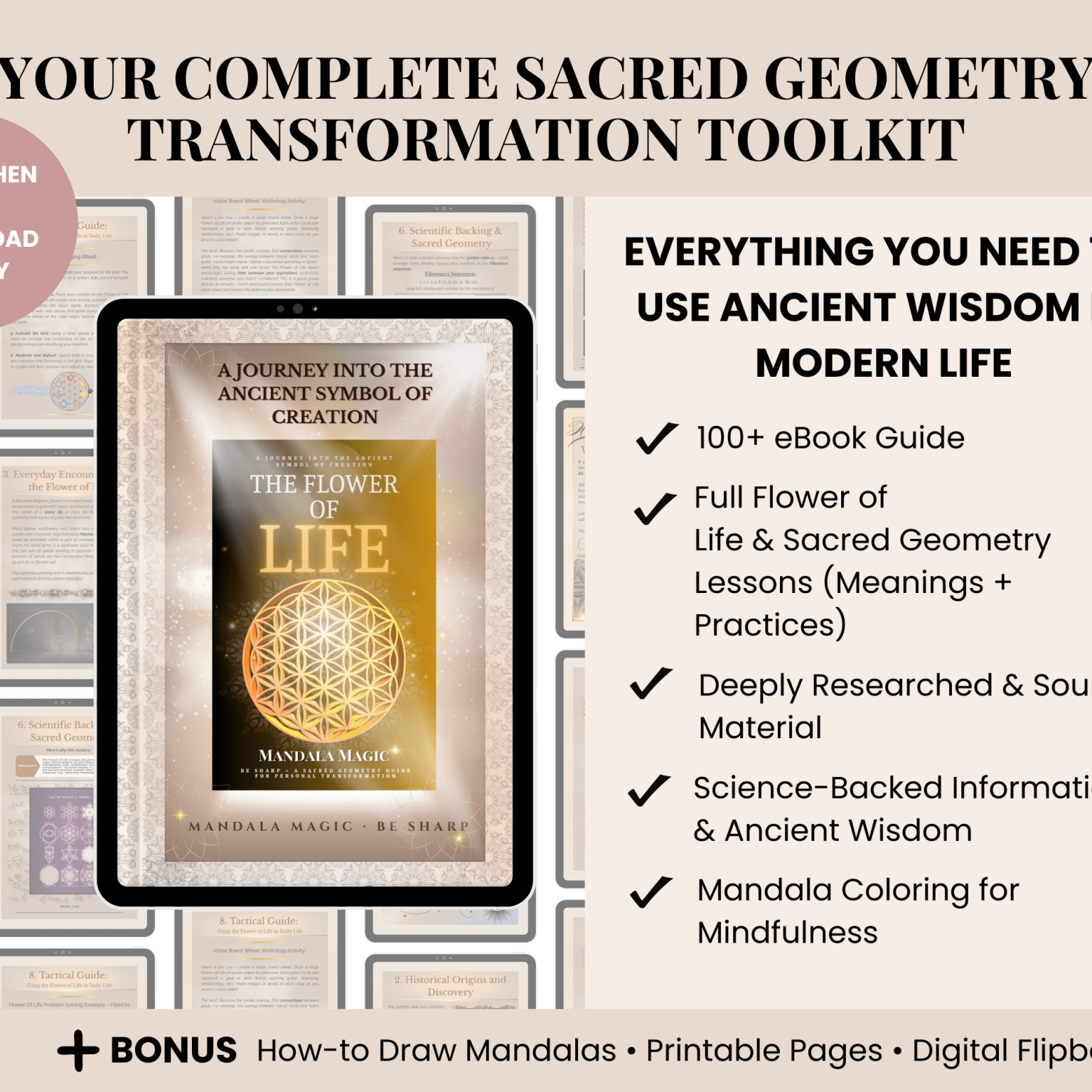 Flower of Life eGuide + Mandala Magic Coloring Book (Digital Add - On) from Be Sharp – Spiritual Apparel & Wellness Goods