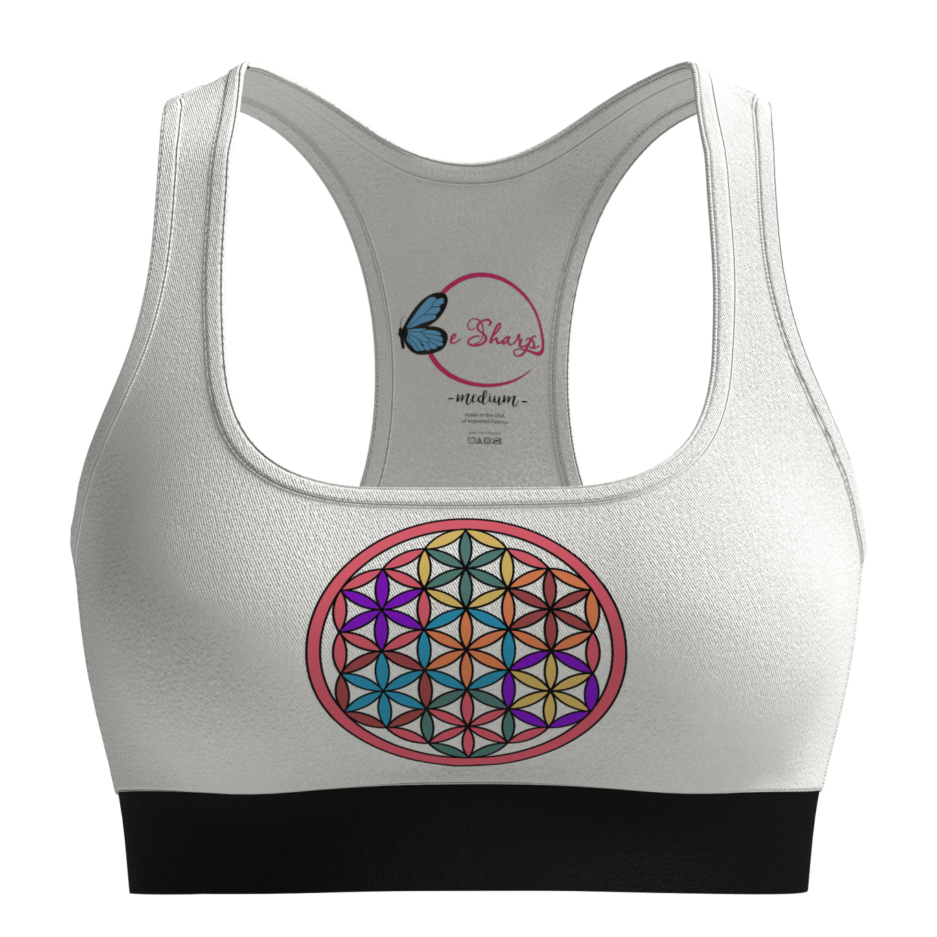 Close-up of Mandala Magic sports bra and leggings with fabric markers for coloring designs