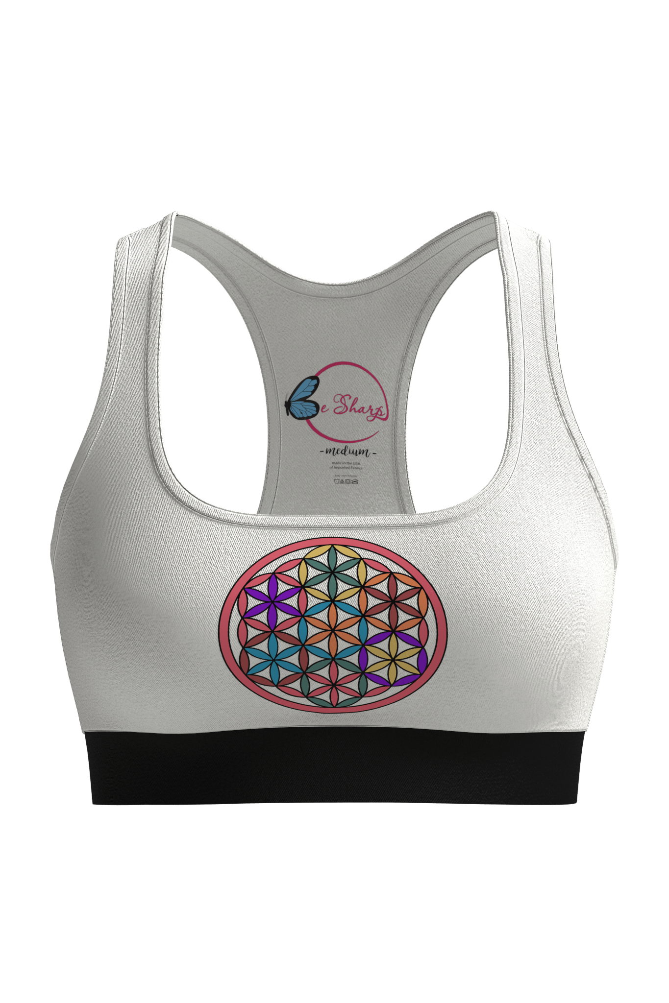 Close-up of Mandala Magic sports bra and leggings with fabric markers for coloring designs